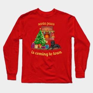 santa paws is coming to town with black labrador Long Sleeve T-Shirt